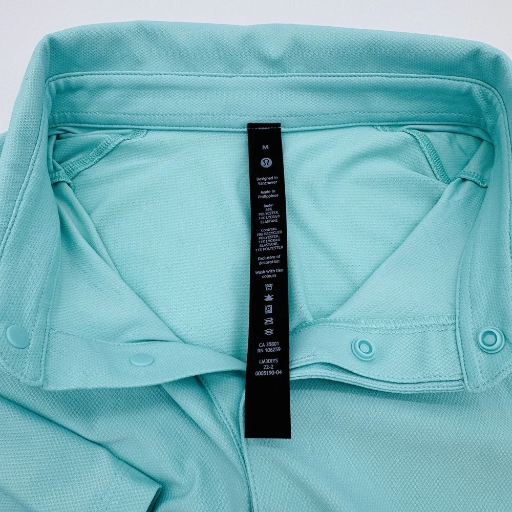 Lululemon‎ Men Wild Mint Green Stretch Golf Polo Short Sleeve Snap Shirt M